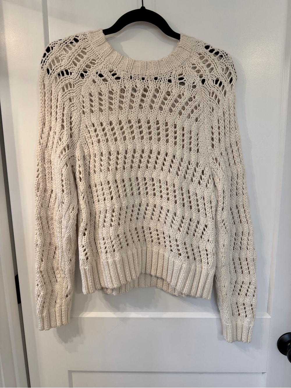 American Eagle Outfitters Cream Open-knit Crewneck Sweater Size Small